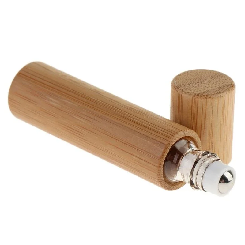 10ml Natural Bamboo Refillable Empty Essential Oil Perfume Fragrance Scent Steel Roller Ball Bottle