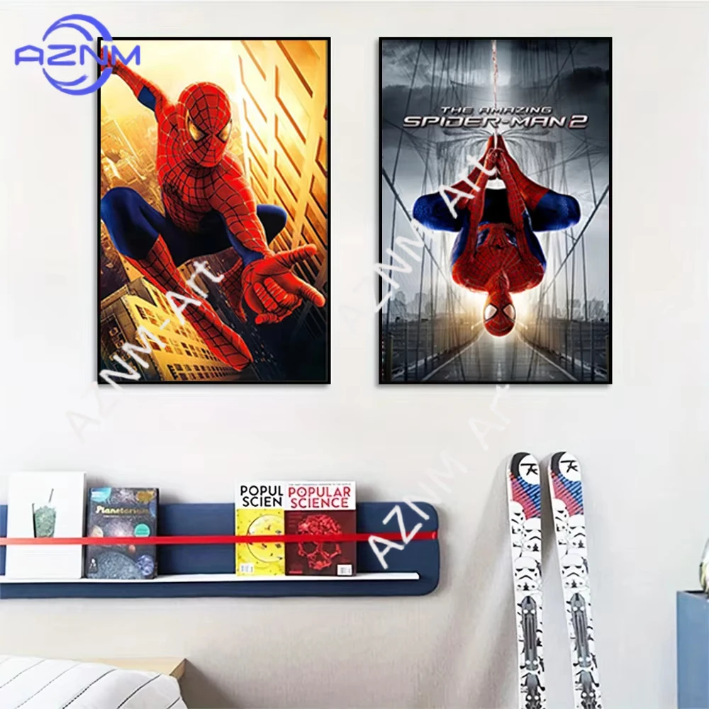 Póster de arte de pared con pintura en lienzo de Spider-Man de Marvel, decoración de pared de película de superhéroes para sala de estar y habitación infantil