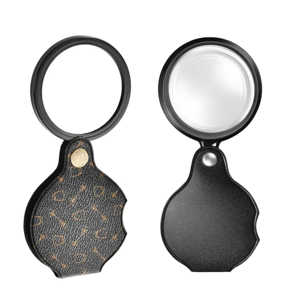 2PCS 15X Magnifying Glass Loupe Small Pocket Magnifying Lenses Glass Rotating Protective Holster and Leather Lanyard for Seniors