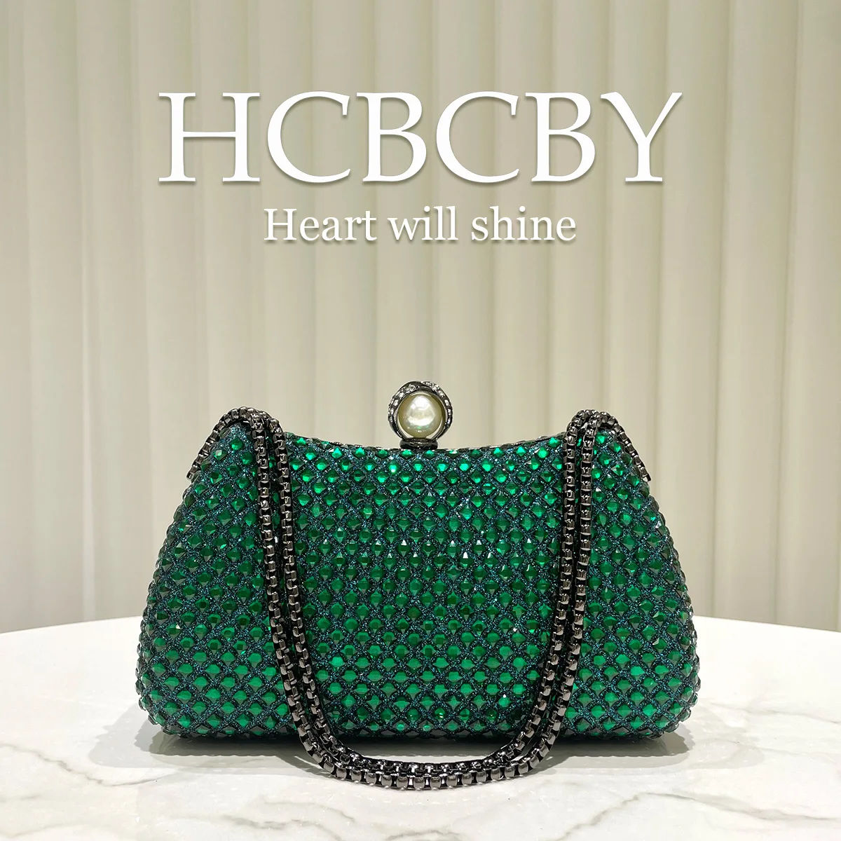 Luxury Bags Green - ダークグリーンのライトラグジュアリーフラッシュホットダイヤモンドボックス型ディナーバッグ、女性用ファッションハイエンドハンドバッグ