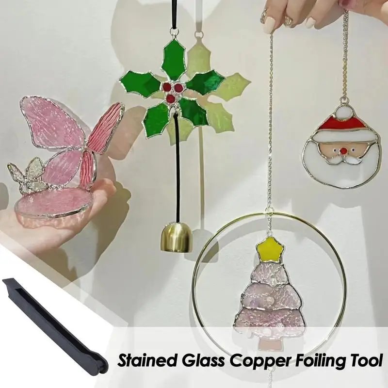 Stained Glass Copper Hand Foiler Manual Foiling Tool Short Foil Crimper Hand Foil Wrapper Fits Up To 7/32-Inch Foil For Beginner