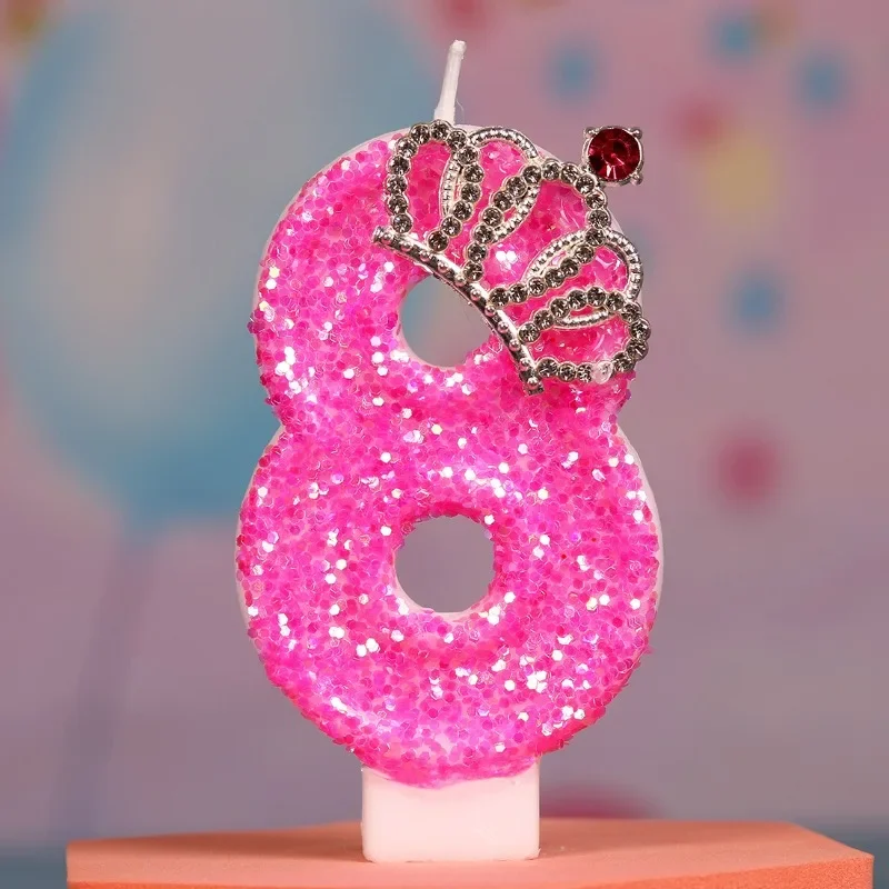 Pink sparkling birthday candle, Tiara crown digital cake top, princess themed birthday girl cake decoration