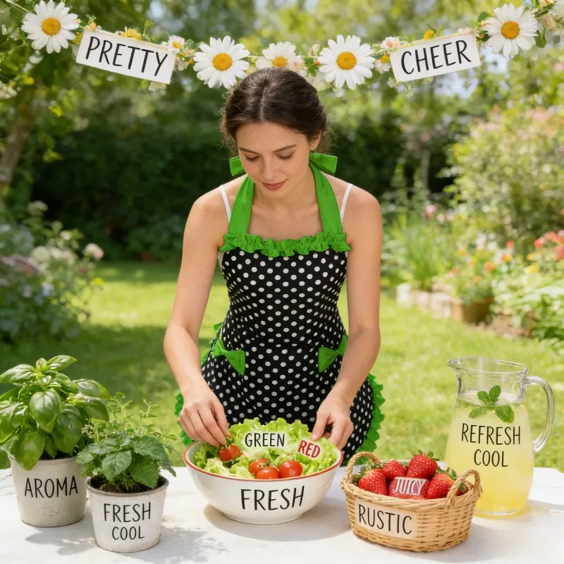 

Home Daily Kitchen Apron Festive Fashion Korean Style Bow Pocket Polka Dot Cotton Princess Apron