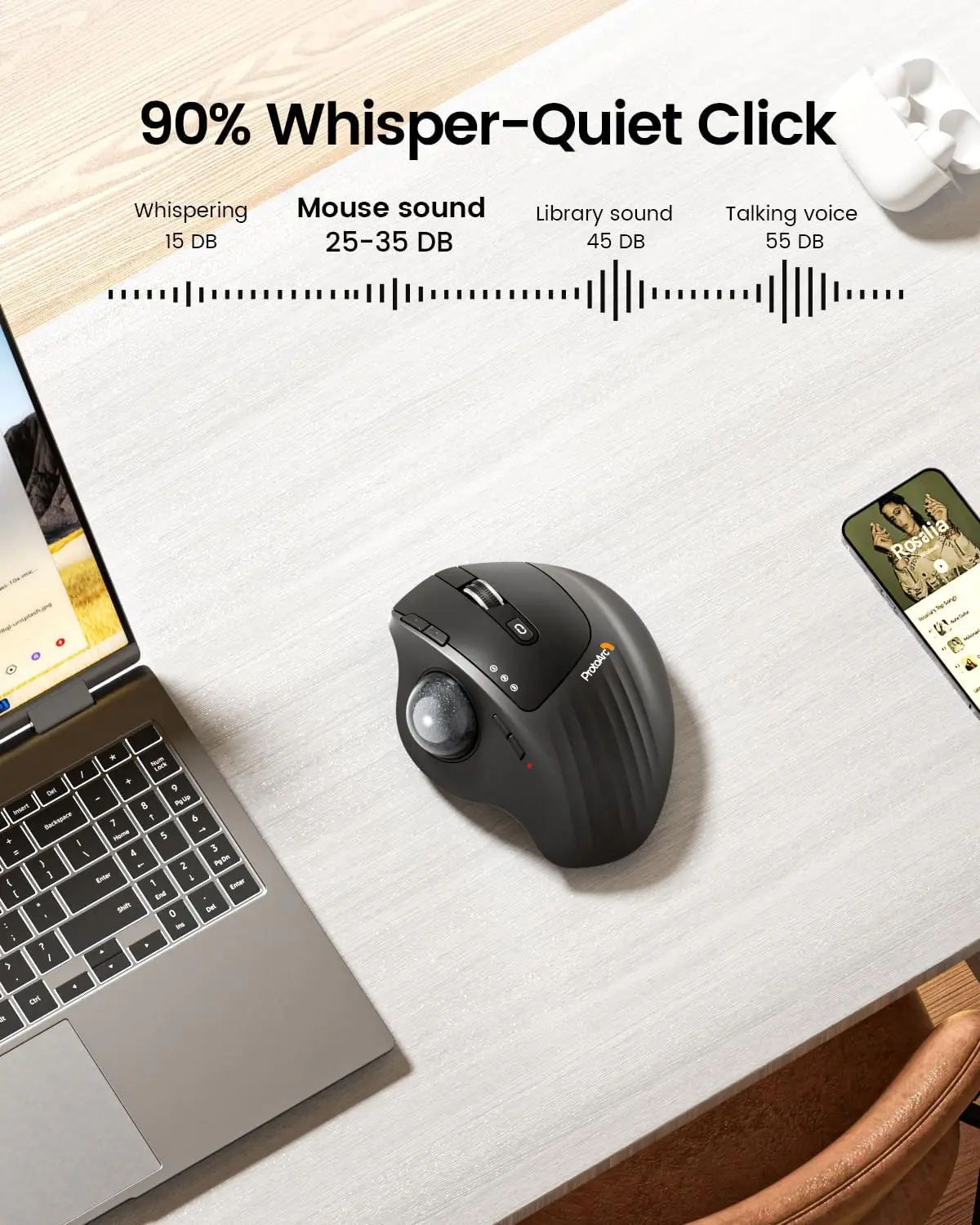 ProtoArc EM01 NL Trackball Mouse Wireless 2.4G Bluetooth Ergonomic Mouse Rechargeable Rollerball Mice for Laptop PC iPad Mac