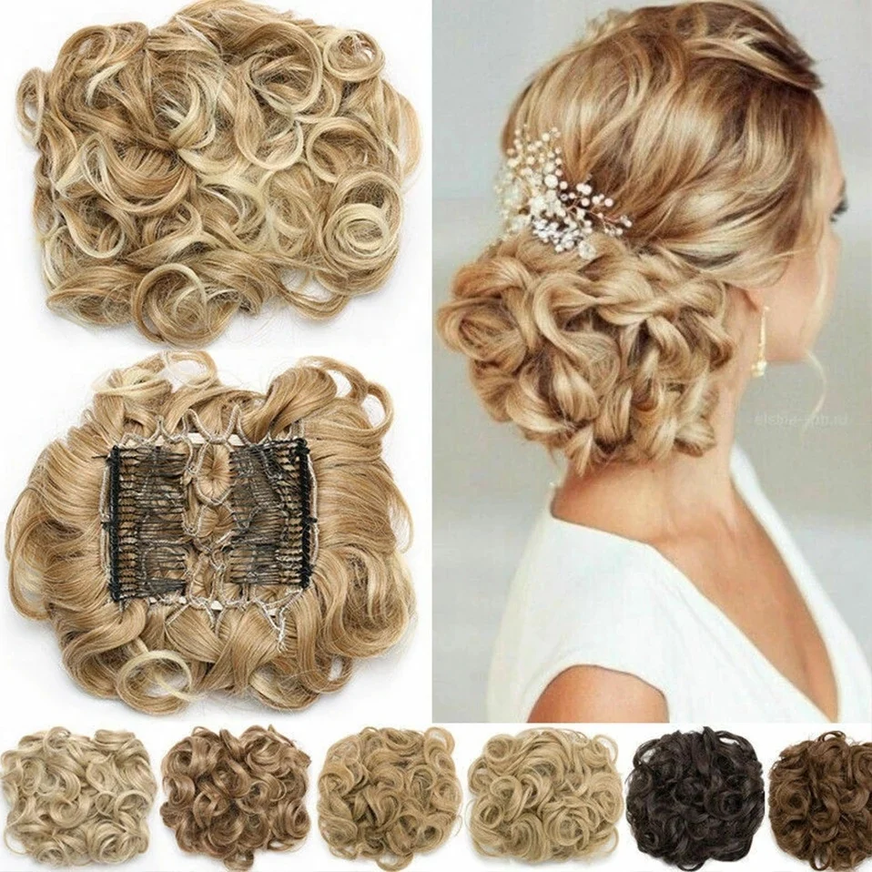 S-noilite 합성 대형 빗 클립, 곱슬 머리 확장 시뇽 헤어 조각, 여성용 Updo 커버 헤어피스 확장 헤어 번