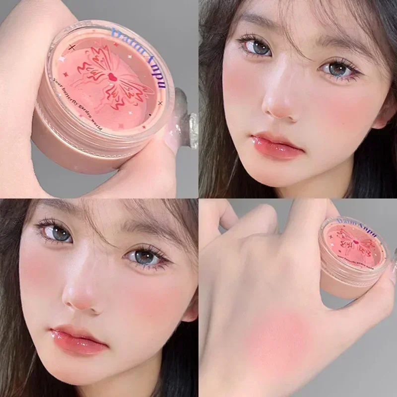 Korea Air Sense Blush Mud Mousse Blush Palette Rose Cherry Cheek Tint Blusher with Puff Makeup Matte Peach Rouge Contour Shadow