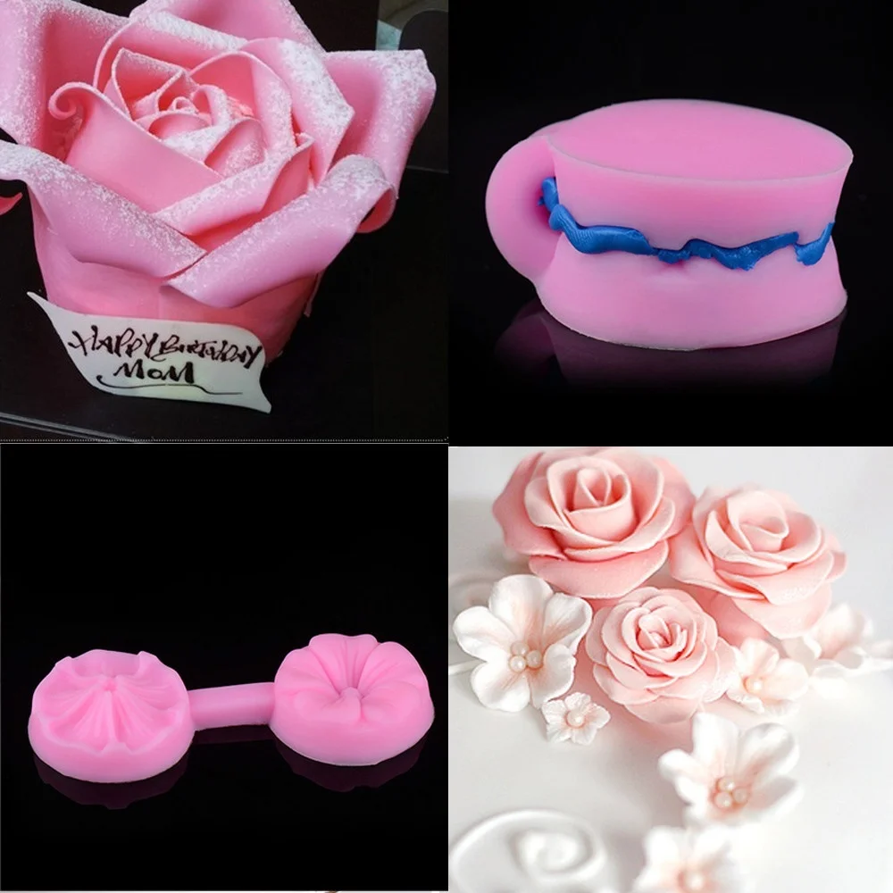 New 3D Rose Flower Silicone Mold Food Grade Fondant Cake Chocolate Sugar Flower Making Mould DIY Pastry Baking Decor Craft Tools