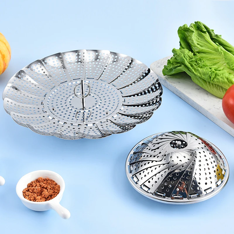Stainless Steel Foldable Steamer Basket Vegetable Fruit Meat Cooker Food Steaming Tray Multi-Function Steamer Rack Kitchen Tools