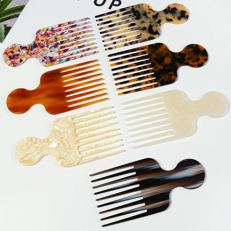 New European And American Leopard Print Acetic Acid Sheet Hair Comb Marbling Color Round Handle Comb Anti Static Hair Comb