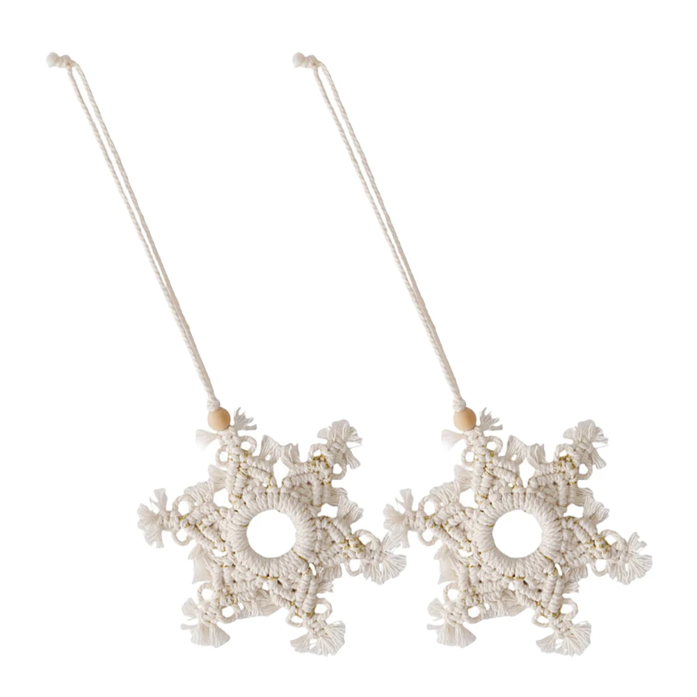

2 Pcs Snowflake Wood Beads Hanging naments H woven Cotton Rope Christmas Tree Decorations Holiday Party Accessories