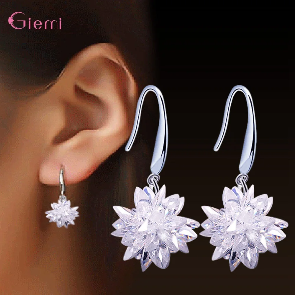 New Arrival 925 Sterling Silver Ice Snow Flower Earring Ladies Drop Snowflake Earrings Biżuteria Prezent urodzinowy Hurtownia