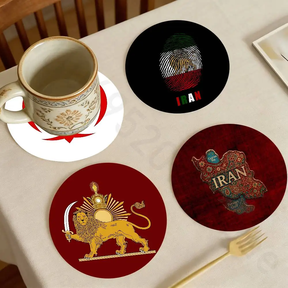 

P-Pahlavi Imperial of Iran national Flag Wooden Coaster Set Coffee Teacup Decoration Coffee Shop Beverage Shop Family Restaurant