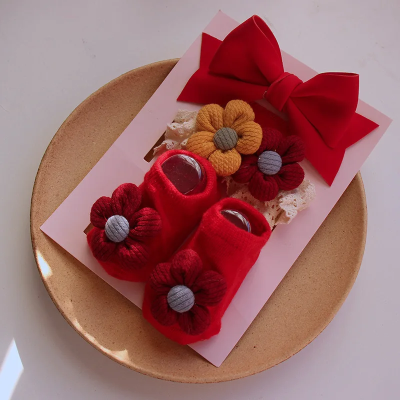 

Baby Princess Headband Socks Set Lace Toddler Hairband Mesh Flower Infant Floor Sock Newborn Photo Props