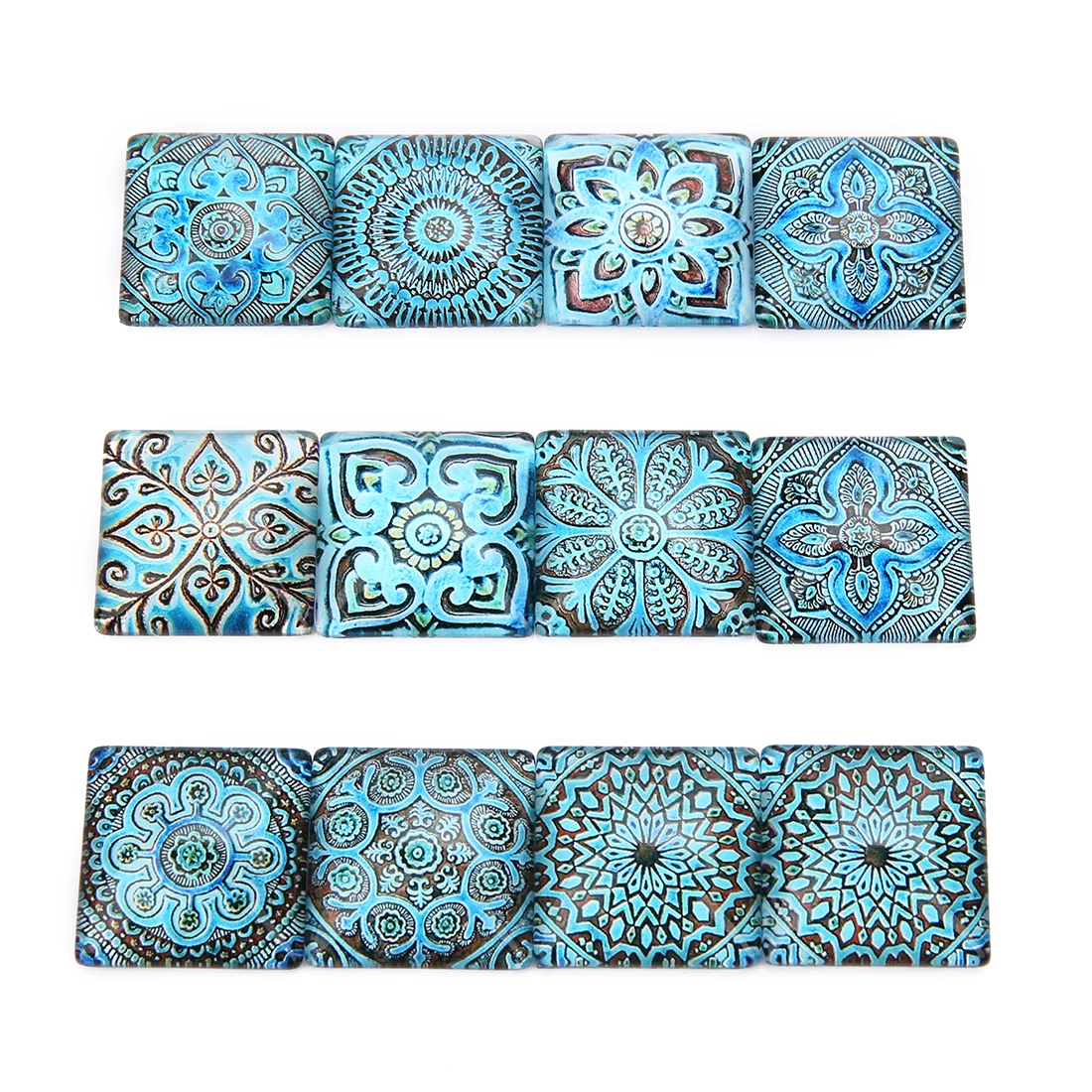 10pcs/lot Vintage Flower Pattern Lampwork Cabochon Beads Square Glass Cabochon Beads For Jewelry Making DIY Earring Neckalce