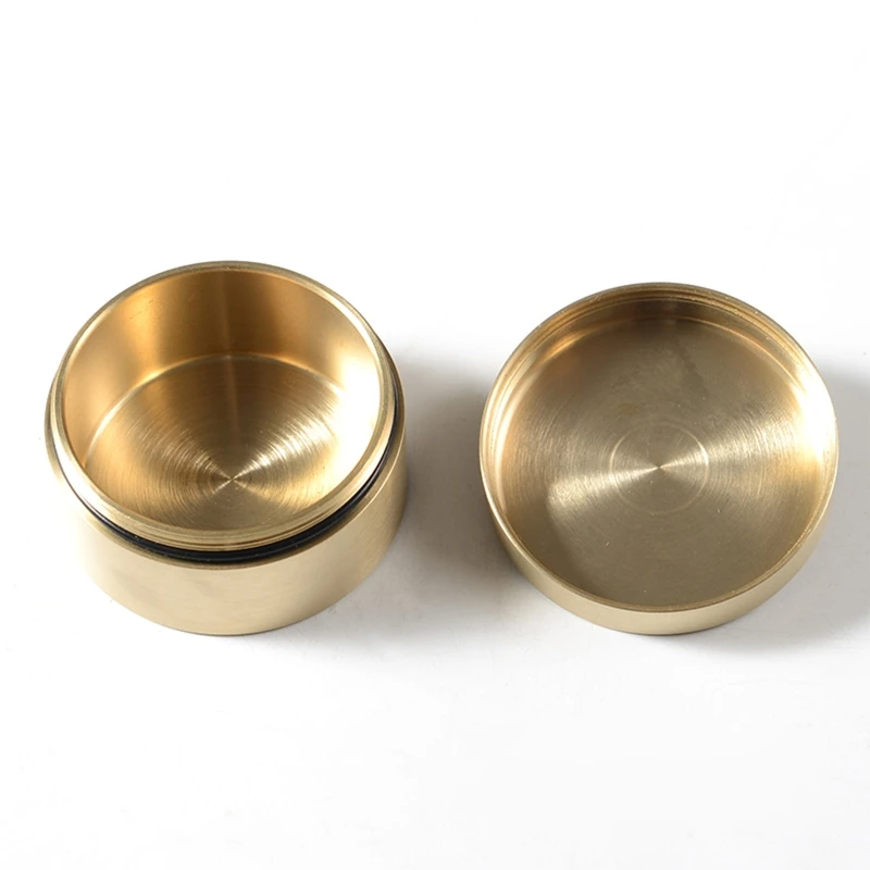 Brass Mini for Pill Container, Outdoor Waterproof Round Shape Brass Box Metal Jewelry Sealed Container Dustproof Storage