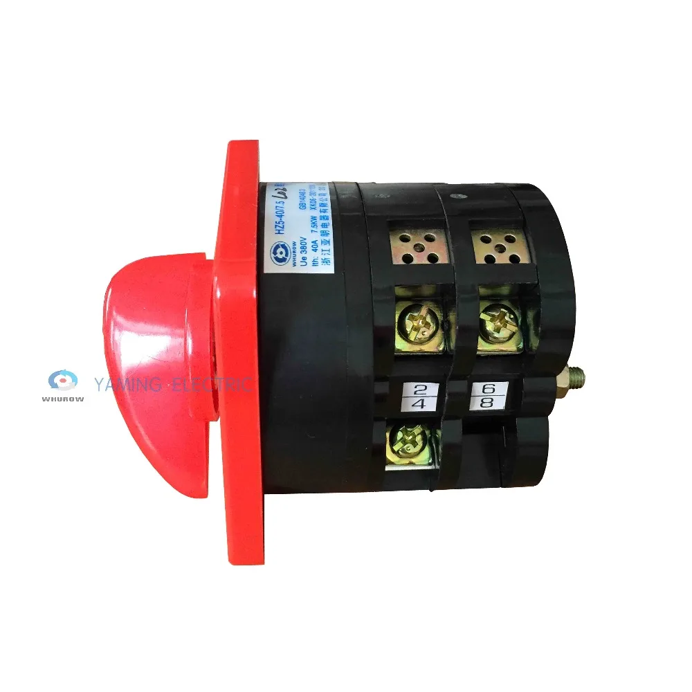 40A 7.5kw 380V 2 Pole Two Position Universal Rotary Cam Changeover Switch Silver Contact Red HZ5-40/7.5 L02