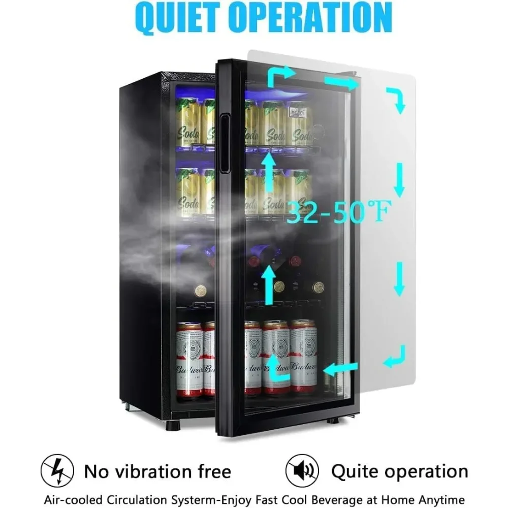 Mini Fridge Glass Door 120 Cans Beverage Refrigerator Small Clear Front Wine Cooler for Soda Beer Drinks Home Office Bar
