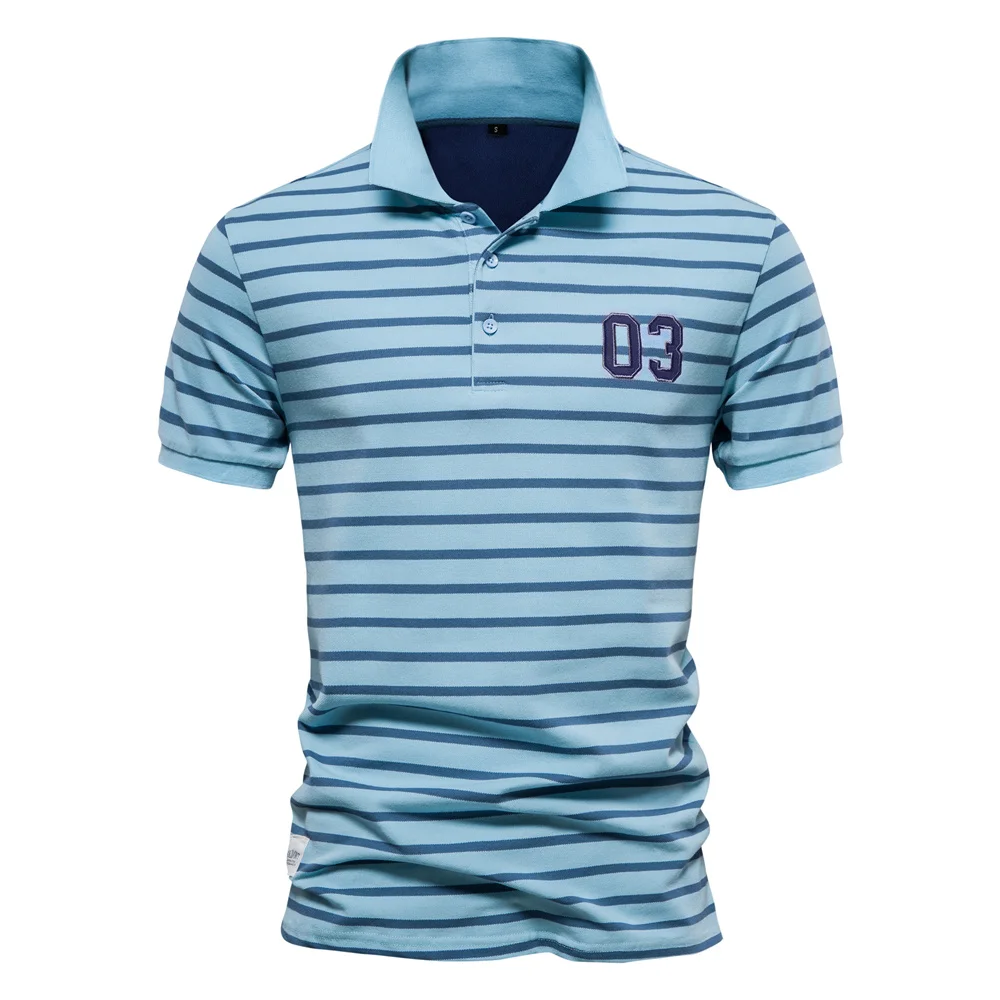 

BabYoung Cotton Embroidery Men's Casual Striped Short-Sleeved Polo Shirts For New Summer Polos Men Clothing