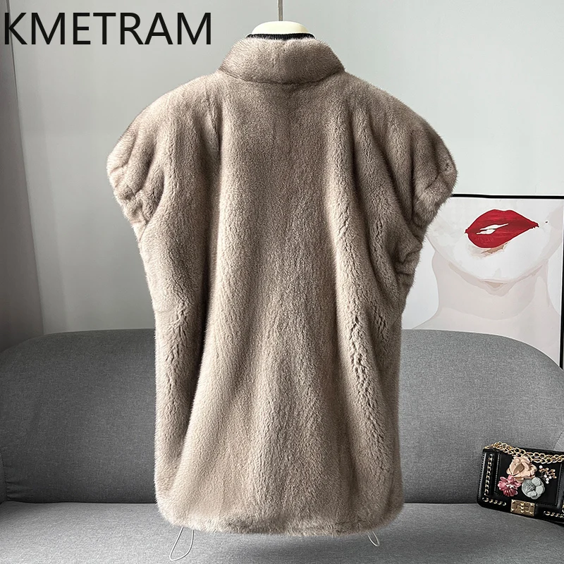 Real Mink Fur Coat Women Clothing Luxury Sleeveless Fur Jacket Woman 2024 Winter Fashion Warm Vest Stand Collar Жилетка Женская