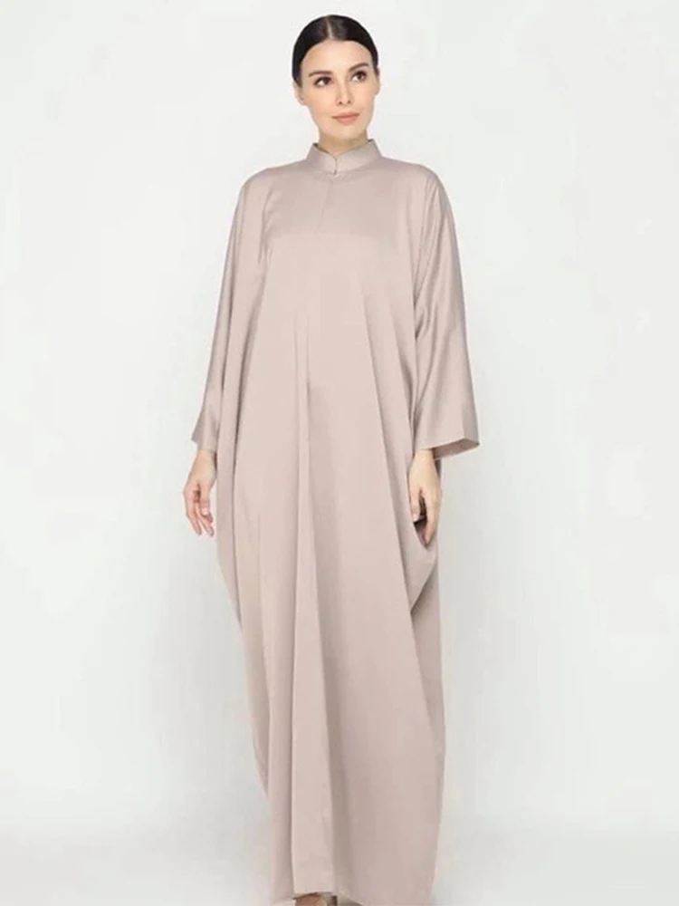 Bata étnica de Ramadán Jilbab para mujer, ropa de caftán de Galabia con cuello levantado, Abayas marroquíes, talla Maxi, sólida y modesta