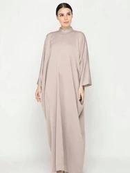 Bata étnica de Ramadán Jilbab para mujer, ropa de caftán de Galabia con cuello levantado, Abayas marroquíes, talla Maxi, sólida y modesta