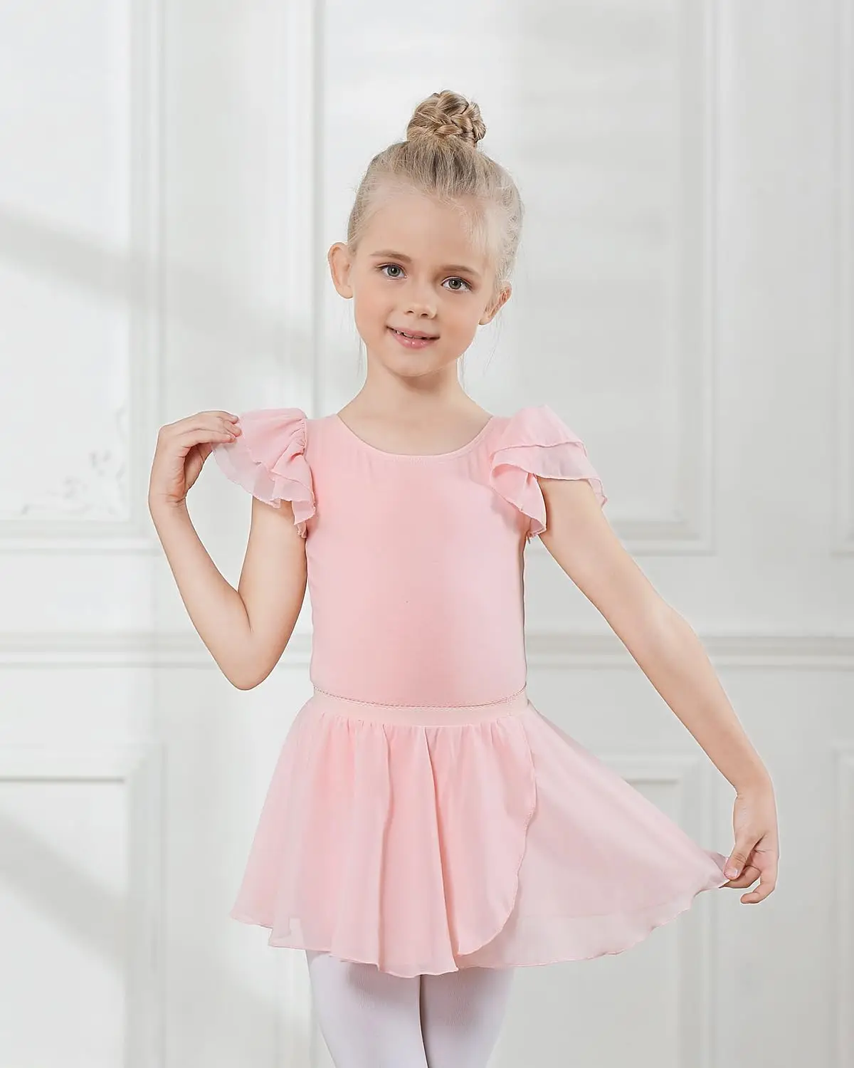 Leotardos de Ballet para niñas, vestido de Ballet de manga corta con Falda de baile extraíble, disfraz de bailarina para niños pequeños