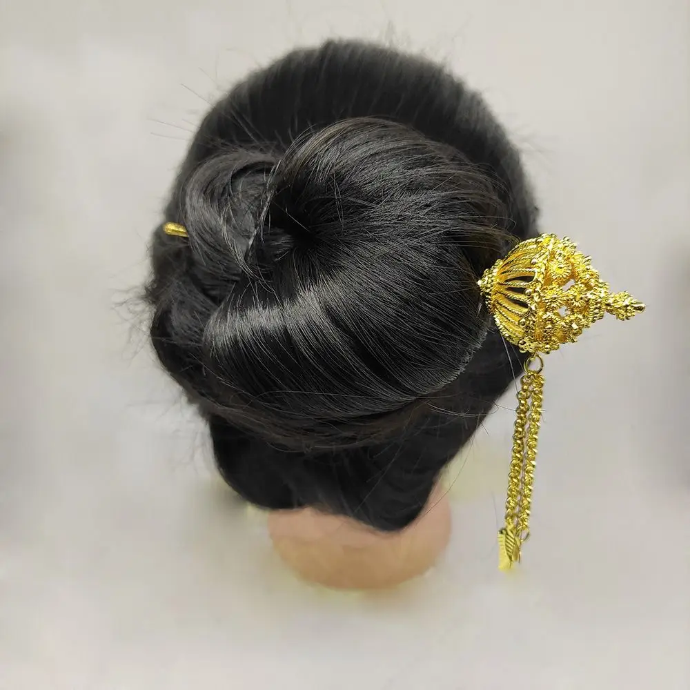 Tocado de estilo antiguo, tocado tailandés, tocado antiguo Hanfu, palillos para el cabello de Metal dorado, paraguas de hoja, pinza para el cabello estilo Dai para mujer