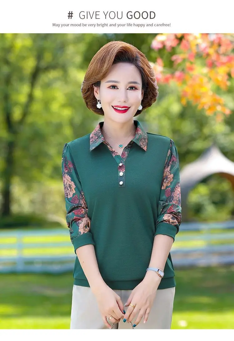 中高年向け長袖Tシャツ,ゆったりとしたトップス,スリムフィット,ラージサイズ,ハイエンドのママスタイル