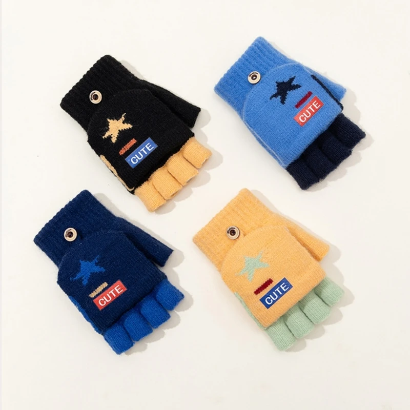 Children Winter Knitted Gloves Kids Boys Girls Cold Weather Warm Half Finger Gloves for Outdoor Activity and School Daily Wear