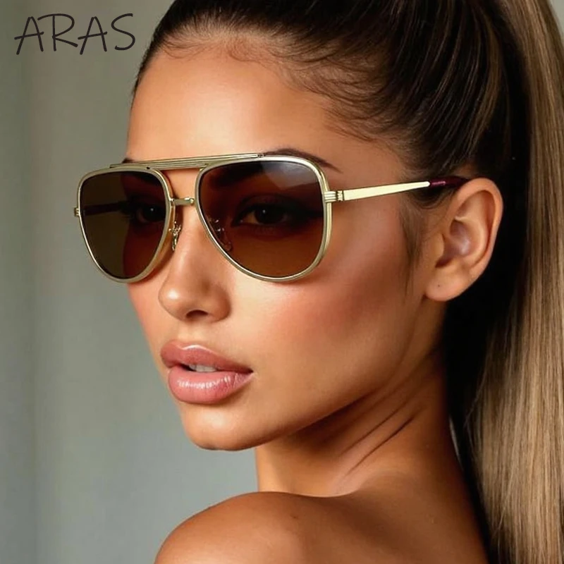 

Steampunk Oval Pilot Sunglasses Women 2025 Luxury Brand Metal Frame Double Beam Shield Sun Glasses For Lady Vintage Punk Eyewear