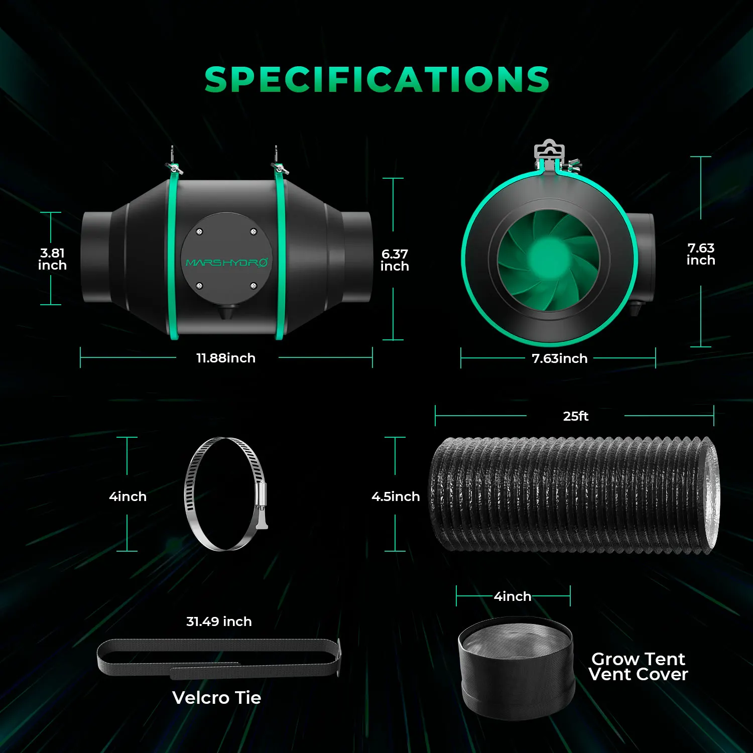 Imagem -06 - Mars Hydro Ifresh Ventilador de Duto em Linha Inteligente e Ventilação Combinada de Filtro de Carbono para Barraca de Cultivo Impulsionador de Aquecimento e Resfriamento