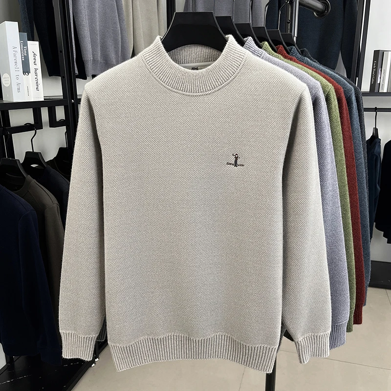 Maglione girocollo caldo in velluto di alta qualità da uomo moda classica marchio da golf ricamo comodo pullover lavorato a maglia casual invernale