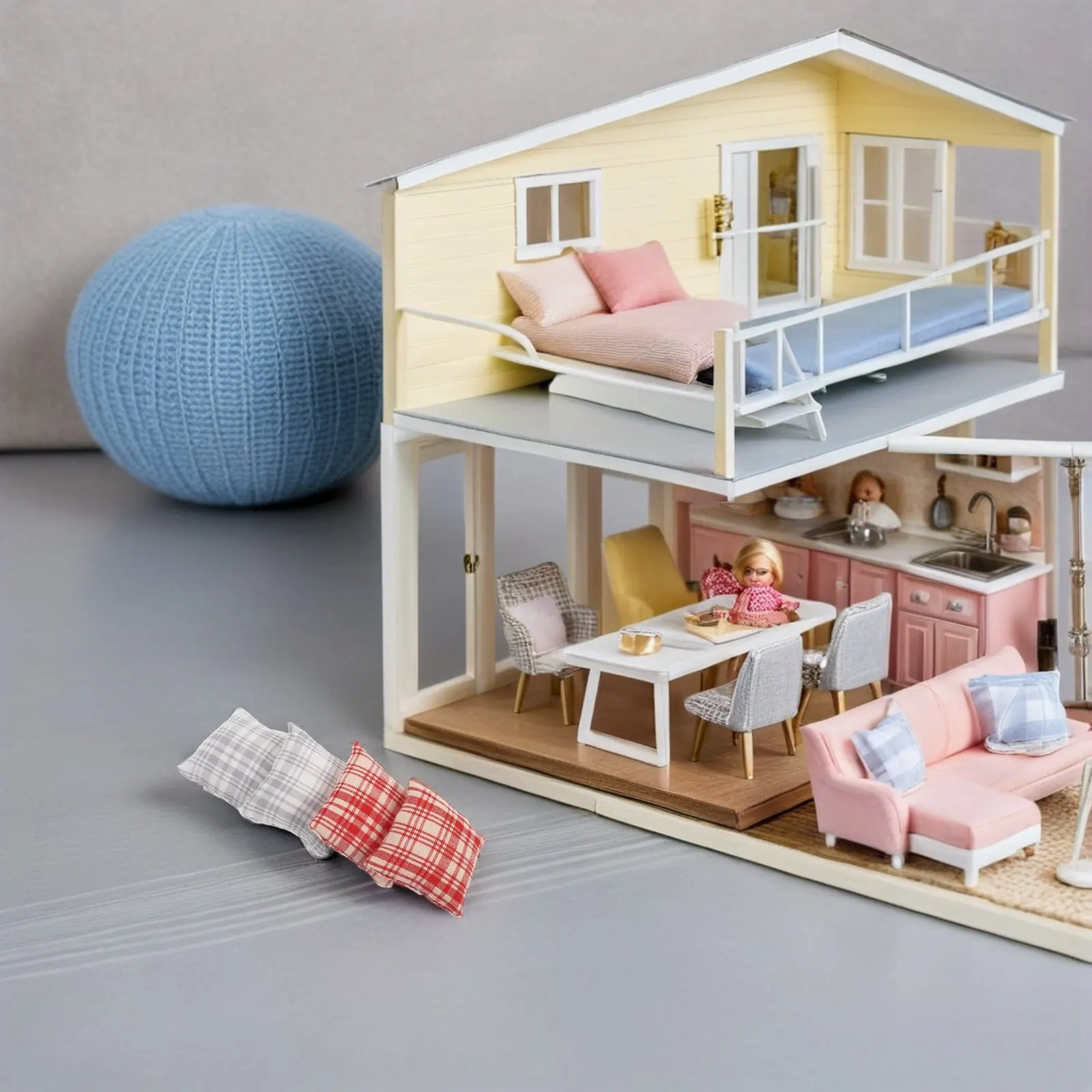 

4Pcs Miniature Simulated Sofa Pillow Soft Cotton Comfortable Tiny Cushions for Dollhouse Decor Living Room Accessories Mini