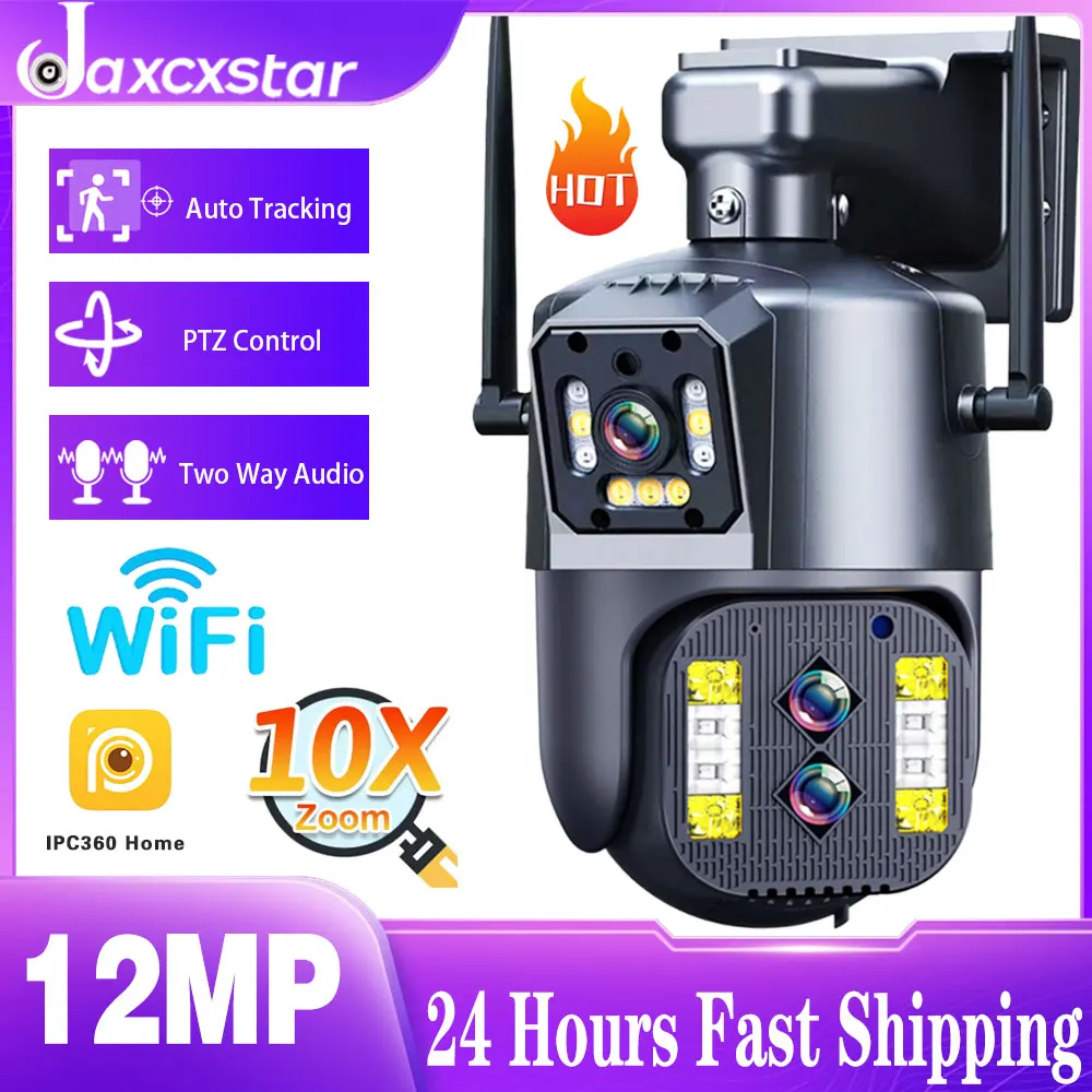 

12MP 6K HD IP WIFI Outdoor Camera Three Lens Three Screen PTZ Security Camera CCTV Security Network Camera