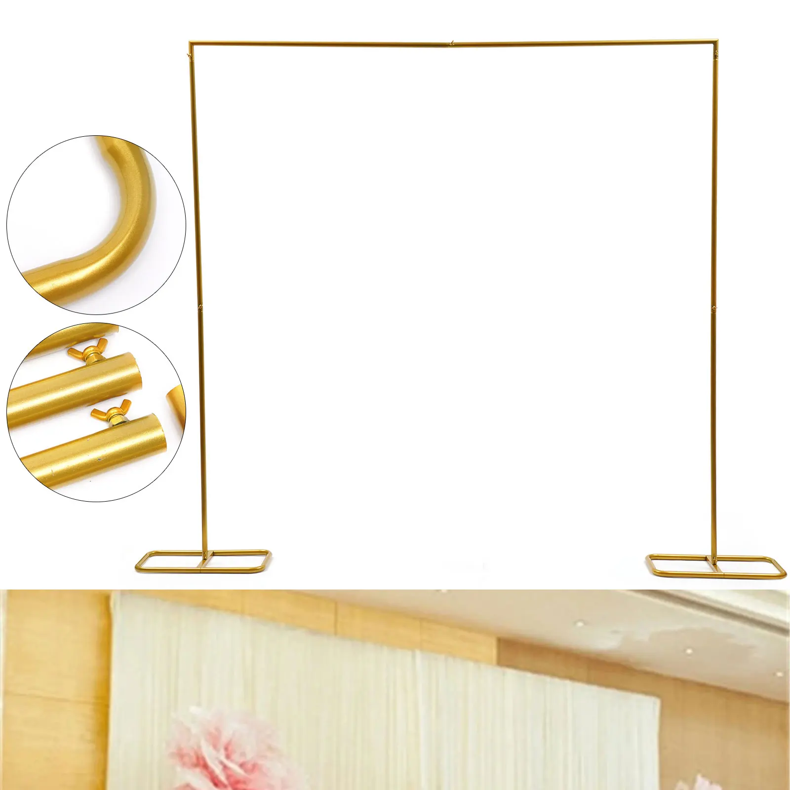 2*2.1M Gold Wedding Arch Door Square Metal Flower Rack with Bases Background Decorative Frame for Wedding Party