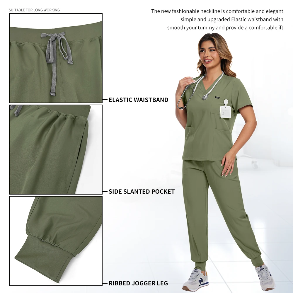 Venda quente esfrega ternos estiramento respirável médico jogger define mulheres enfermagem esfrega uniformes elastano hospital esfrega uniformes conjuntos