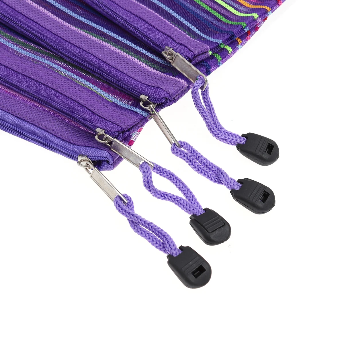 12 PCS Embellishments Prevent Colorful Stripe Pouch with Zipper Mesh Storage Bag Student Snap