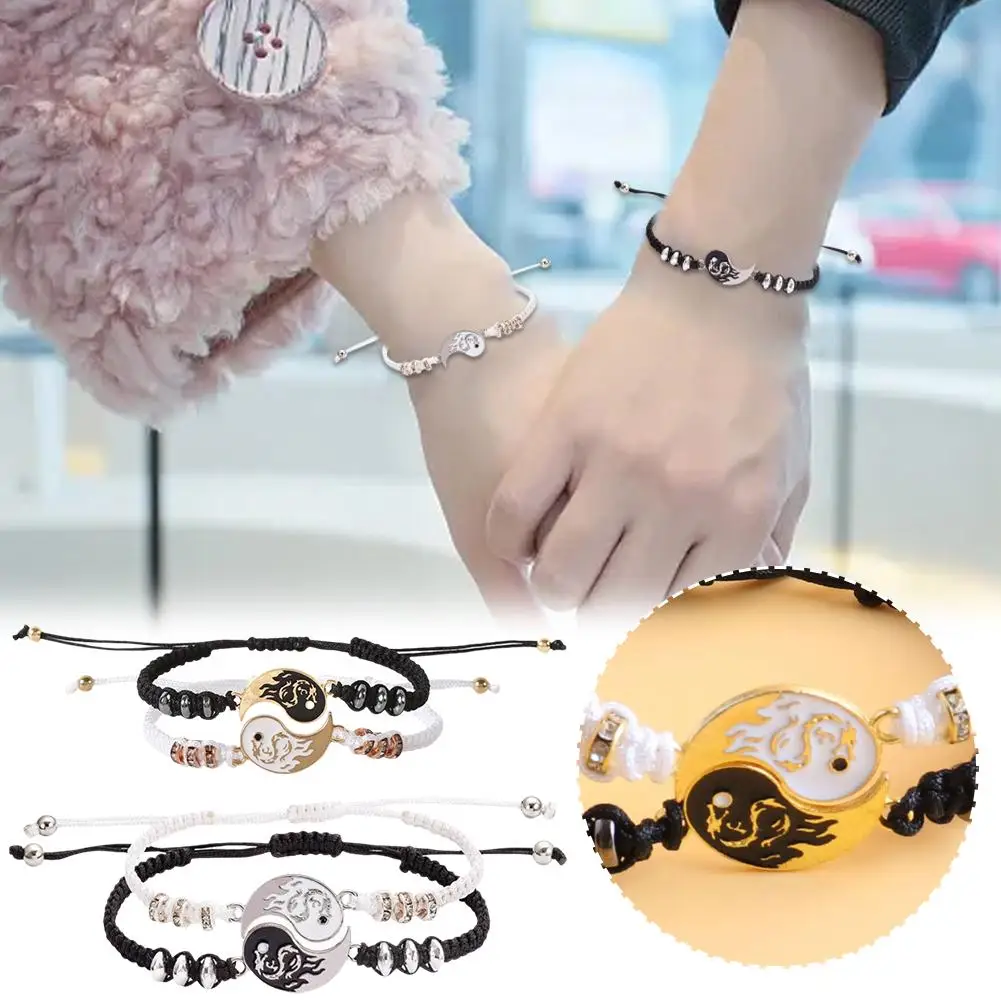 1pair Tai Couple Weaving Bracelet Alloy Pendant Braided Adjustable Necklace Matng Bracelet Chain Bracelets Love F0b0