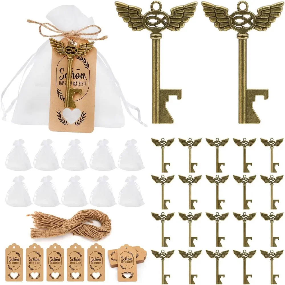 

24pcs Rustic Wings Key Bottle Opener with Card and Hemp Rope for Baby shower Wedding Party Favor Souvenir Gift Set