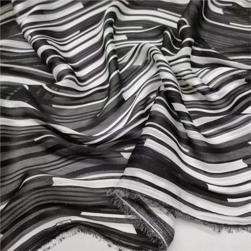 

Silver Silk Stripe Black and White Striped Polyester Chiffon Fabric Diy Handmade Sewing