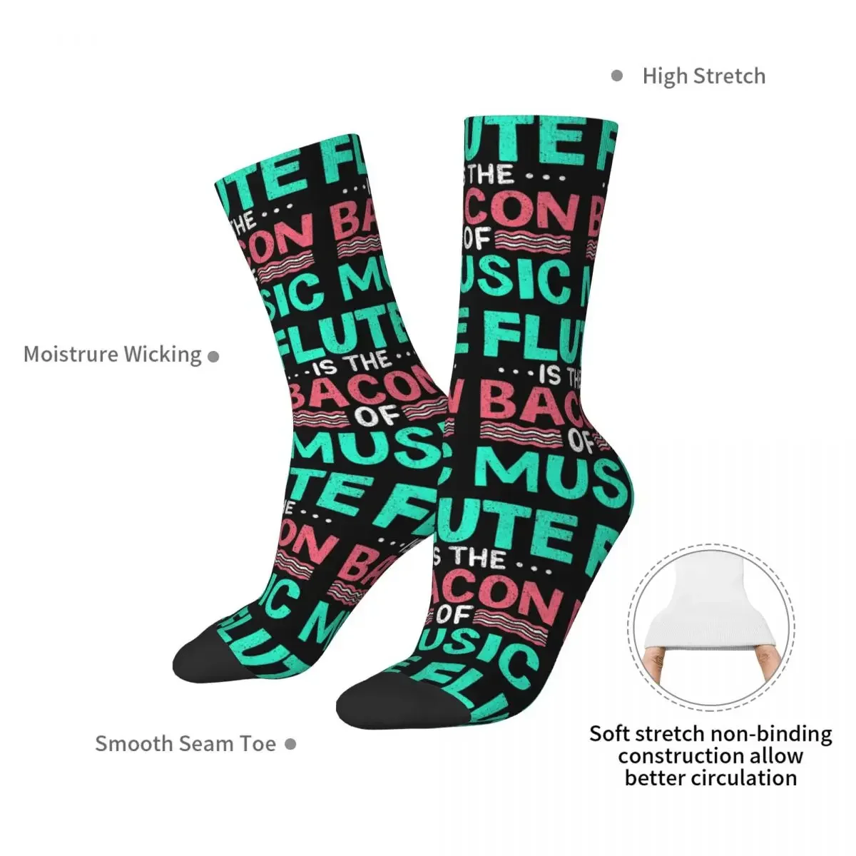 Flute Is The Bacon Of Music Musical Musician Gift Socks Harajuku Sweat Absorbing Stockings All Season Long Socks Accessories