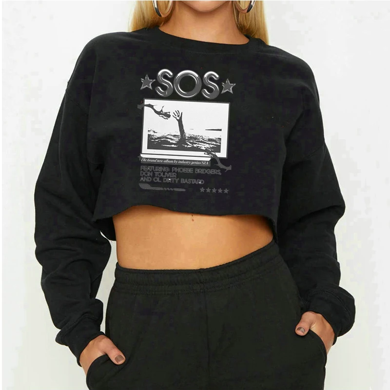 Sza Sos World Tour Album Crew Neck Sweatshirt Text Print Street Style For Both Women Suitable Cropped Pullover