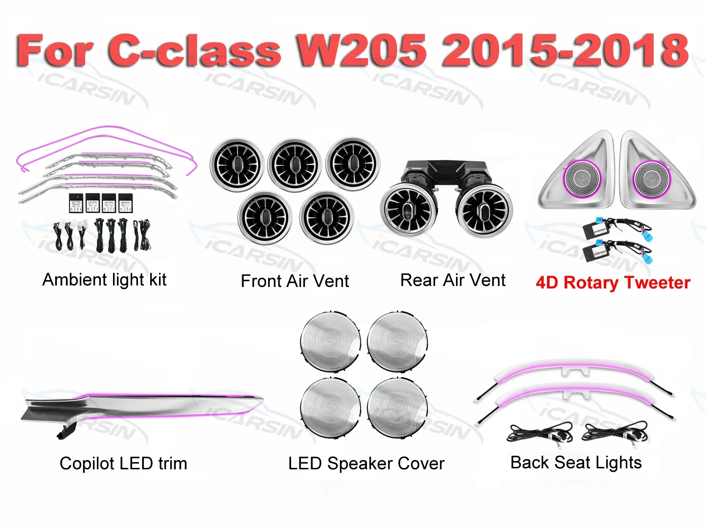 Upgrade 64 Colors C43 C63 c260 Ambient Lighting For Mercedes Benz C-Class W205 GLC (X253) 215-2022 Interior Light Accessories