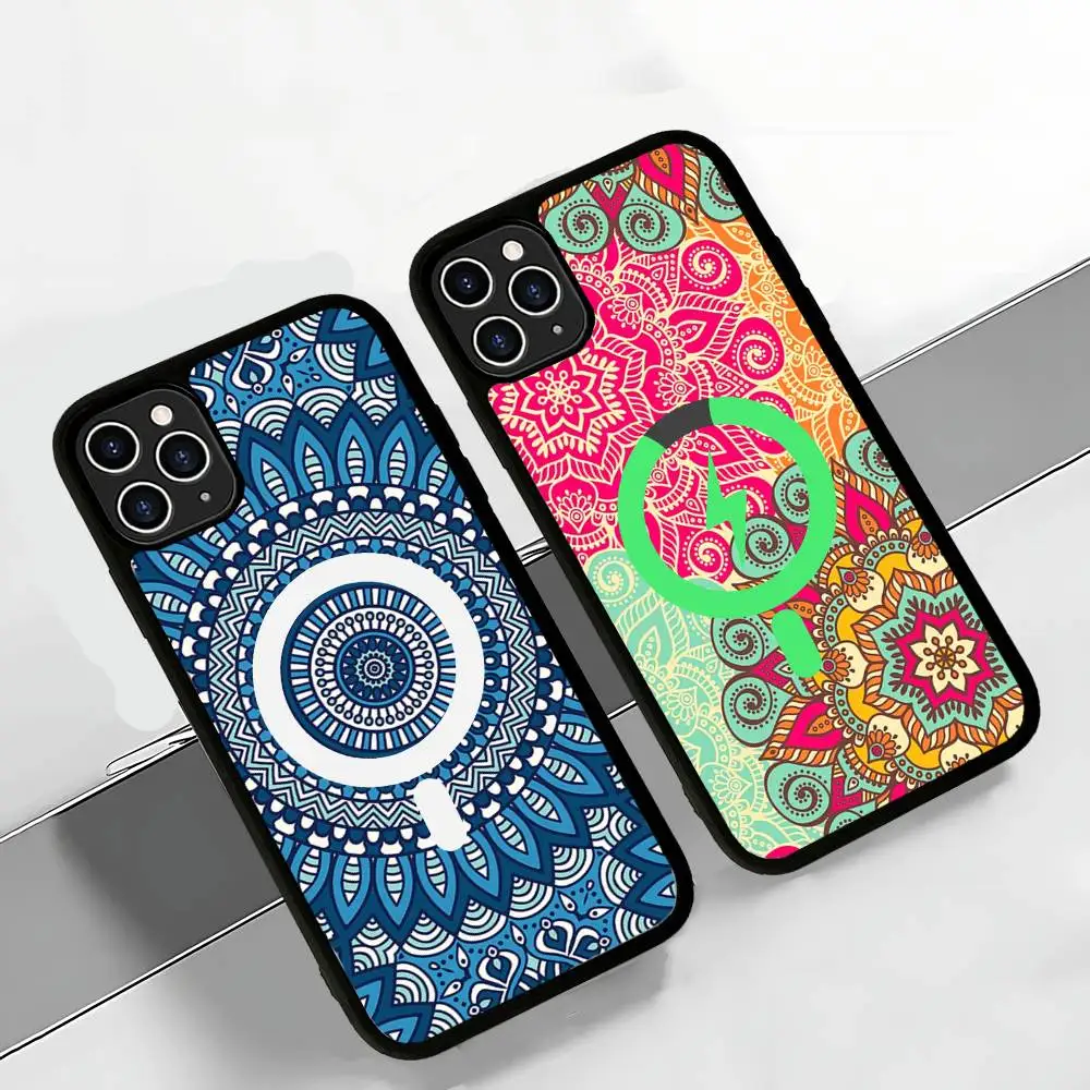 Mandala Painting For Magesafe Magnetic Wireless Phone Case For iPhone 17 Pro Max Air 13 12 Mini 16 15 14 11