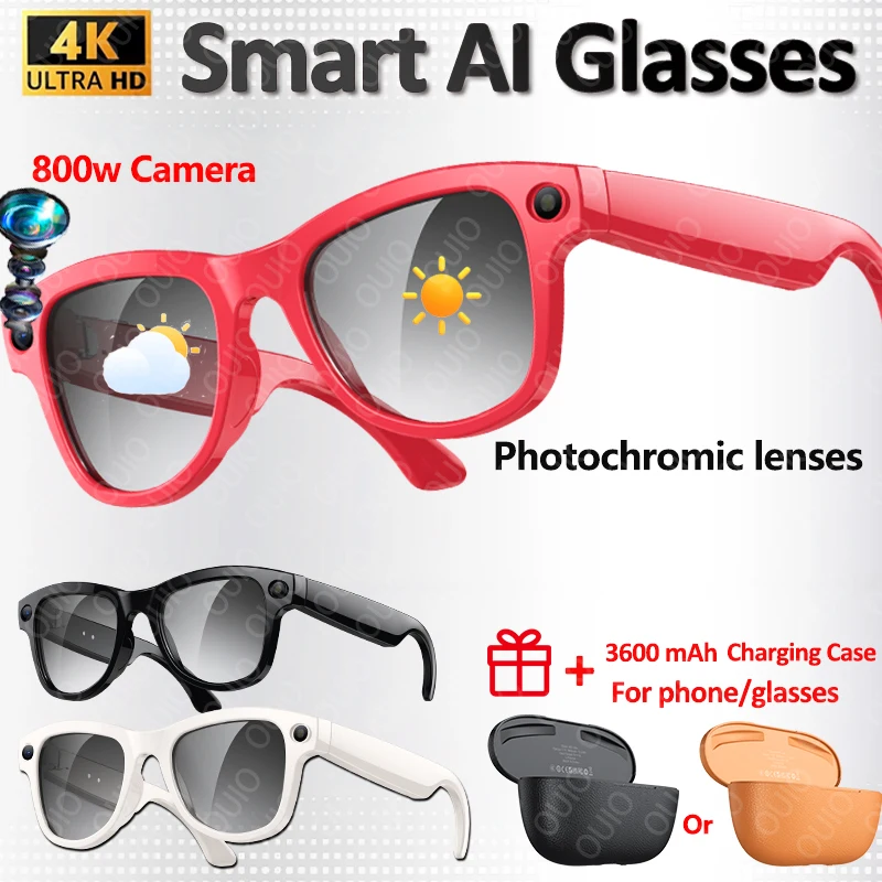 Kacamata Pintar Asisten Suara AI 2025 Kamera/Foto/Musik 4K HD Terjemahan/Pengenalan Waktu Nyata Lensa Ganda Anti-Cahaya Biru