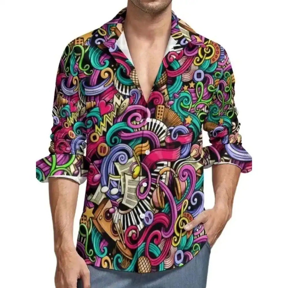 

Men's Long Sve Digital Print irt 3D Sved Comfortable Cotton Sun Protection adient Color oulder Width Loose Fit Trave...