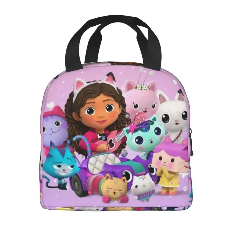 Cartoon Gabbys Dollhouse Insulated Lunch Bags for School Office Gabby Mercat Leakproof Thermal Cooler Lunch Box Women Kids