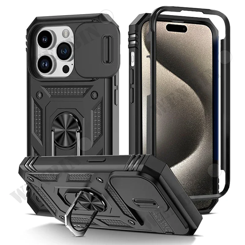 Hülle für iPhone 17 16 16e 15 14 13 12 11 Pro Max Plus Mini XS XR 8Plus 8 7SE Heavy Duty mit Kamera 360 Grad Kickstand Cover