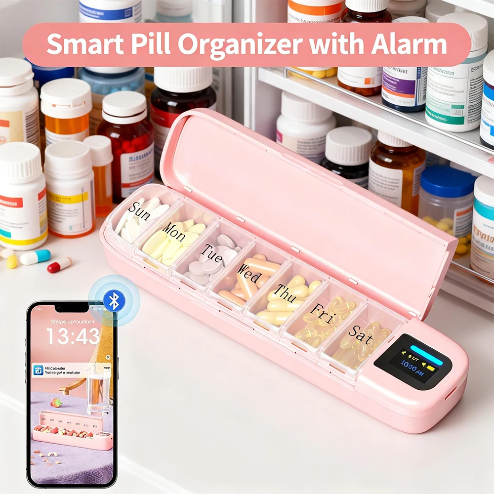 

Automatic Pill Dispenser, Smart Pill Organizer with Alarm, Pill Box 7 Day with APP, Weekly Travel Pill Case Pill Reminder
