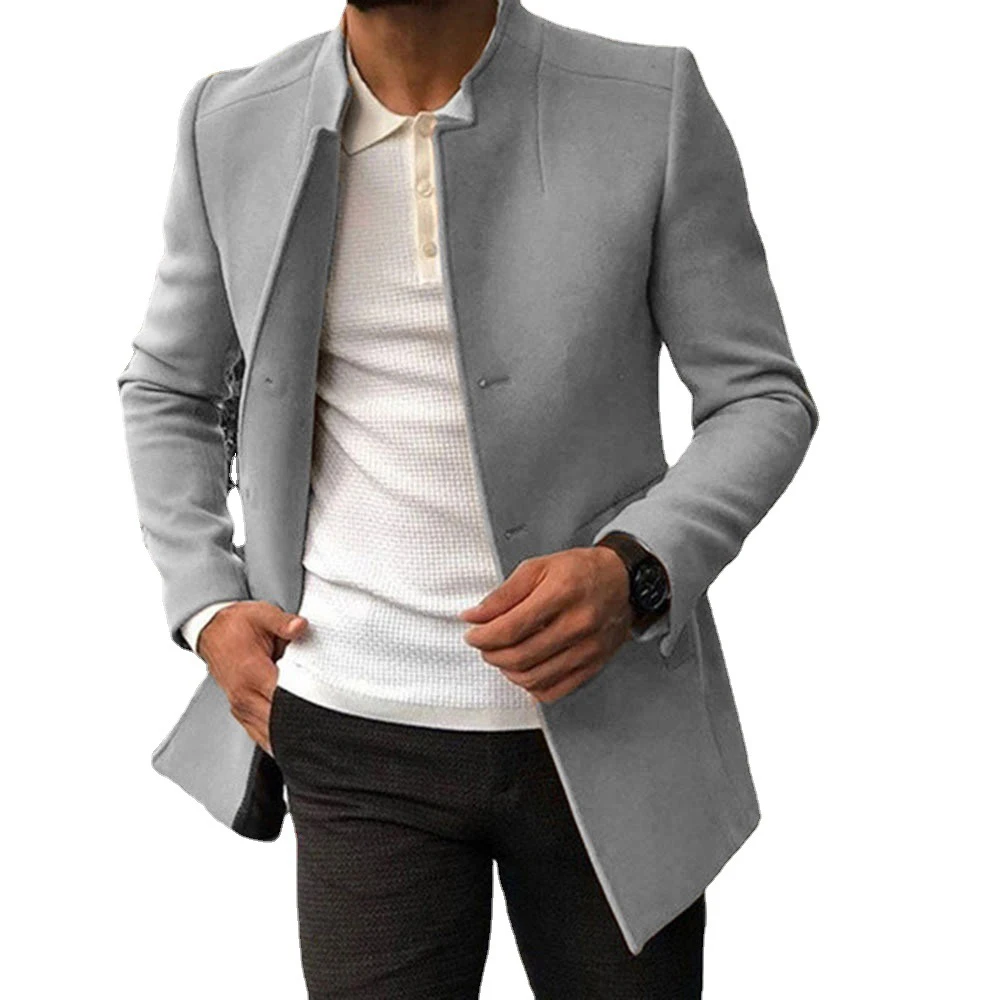 Simple Fashion Woolen Men's Coat Casual  Clothing Youth 2023 Spring and Autumn New Trendy  Solid Color Slim 
